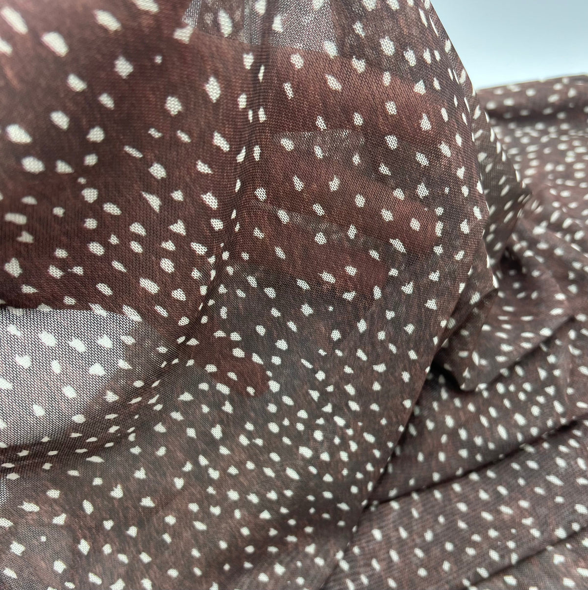 Brown Spot Print Mesh Fabric Stretch