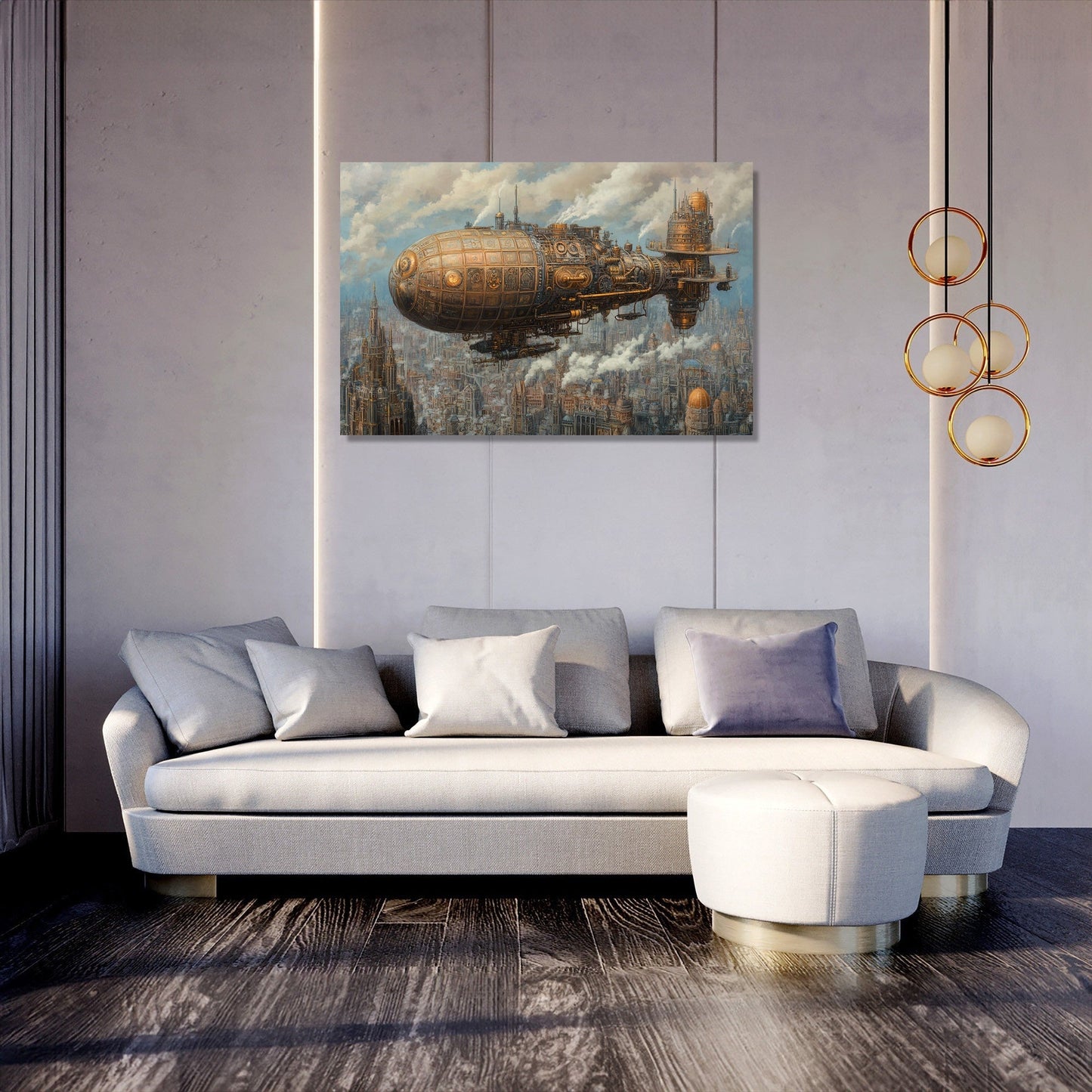 Enchanted Airship Over Mechanical Canvas