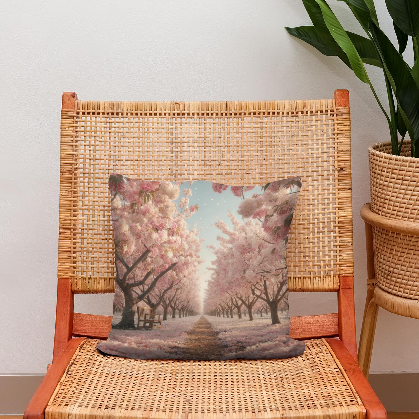 Cherry Blossom Orchard Cotton Cushion