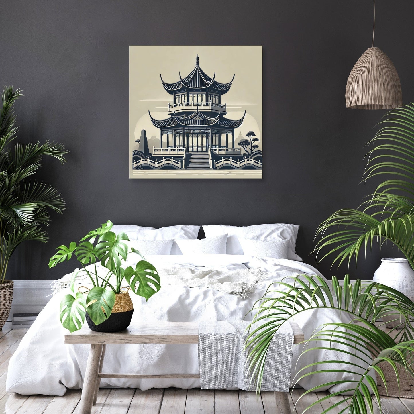 Monochrome Pagoda Canvas