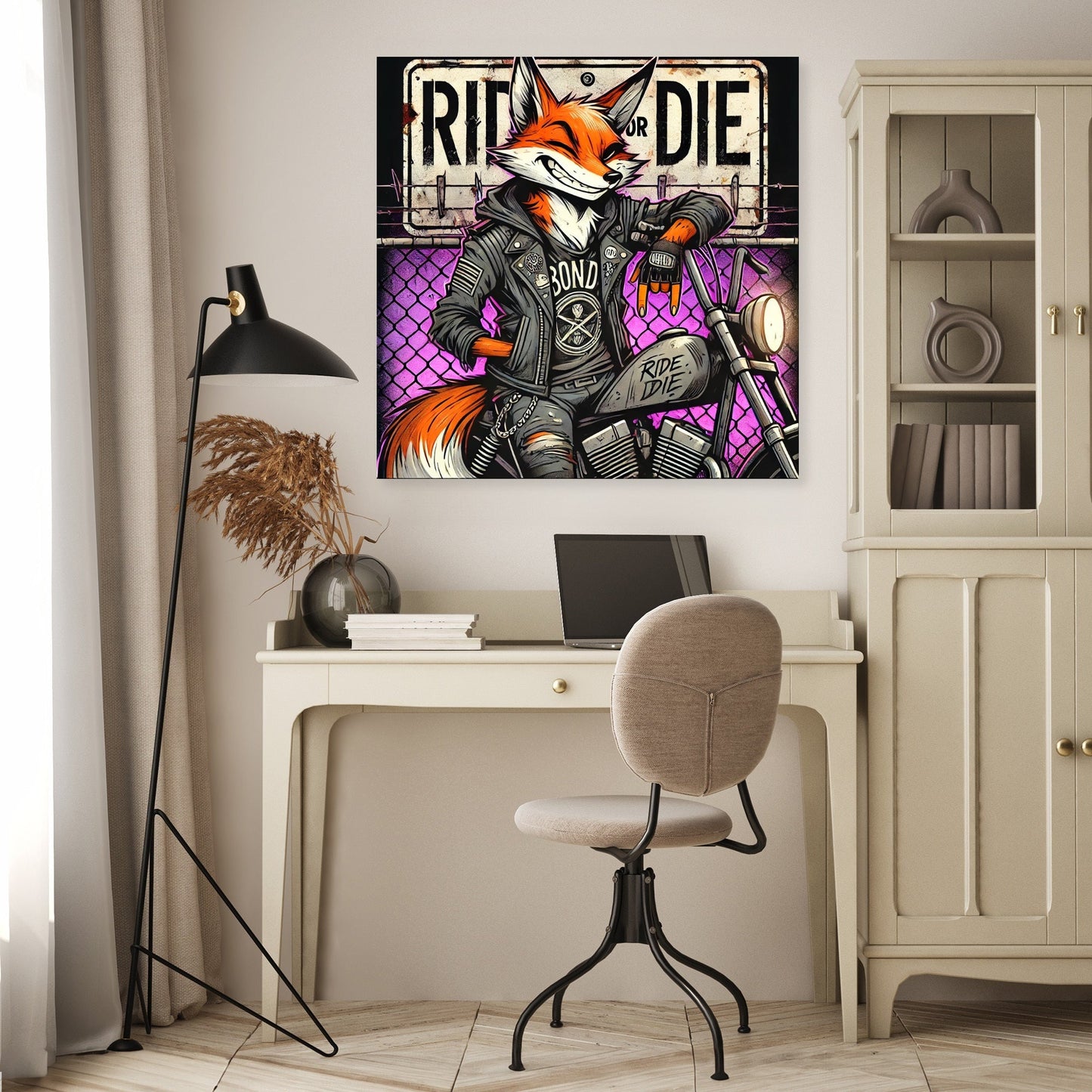 Grunge Biker Fox Canvas