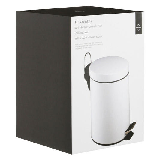 Parker White 3 Litre Pedal Bin