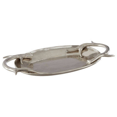 Antler Silver Aluminium Serving Tray with Antler Handles