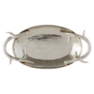 Antler Silver Aluminium Serving Tray with Antler Handles