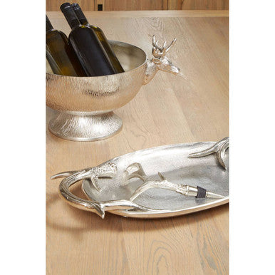 Antler Silver Aluminium Serving Tray with Antler Handles
