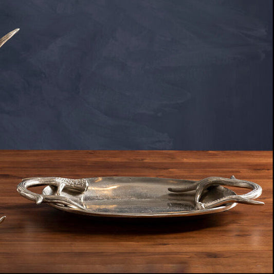 Antler Silver Aluminium Serving Tray with Antler Handles
