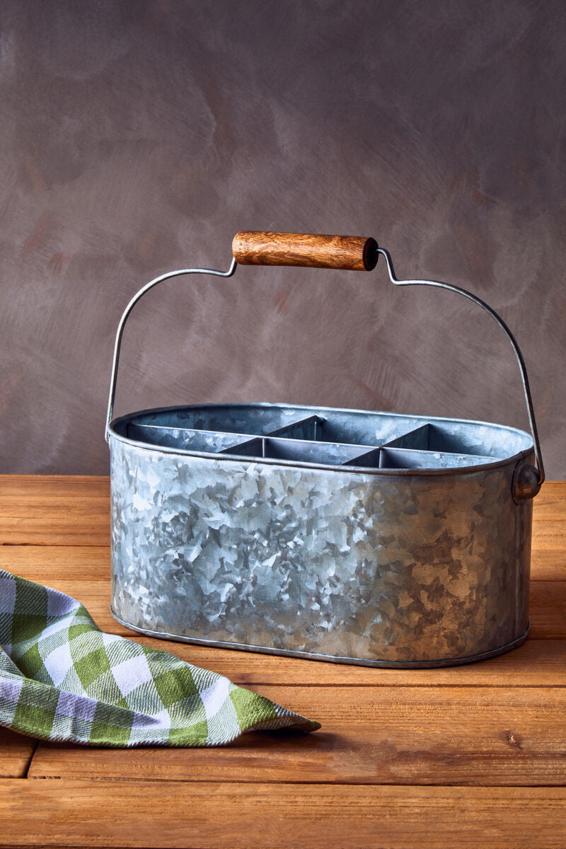 6 Compartment Oval Galvanised Steel Caddy | Drummond