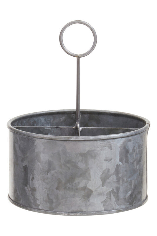 Drummond Four Compartment Round Galvanised Steel Cutlery Caddy
