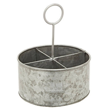Drummond Four Compartment Round Galvanised Steel Cutlery Caddy