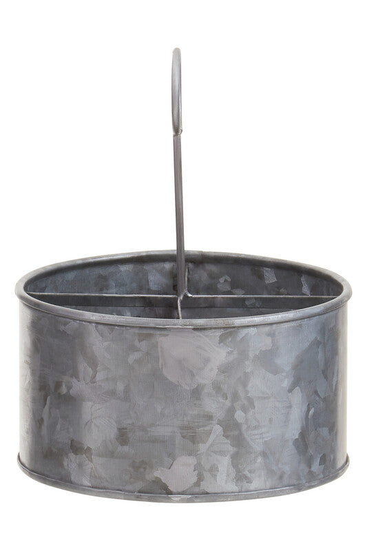 Drummond Four Compartment Round Galvanised Steel Cutlery Caddy