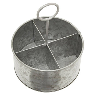 Drummond Four Compartment Round Galvanised Steel Cutlery Caddy