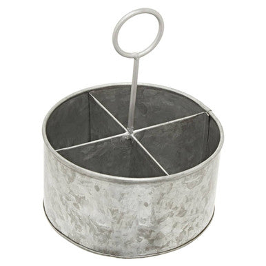 Drummond Four Compartment Round Galvanised Steel Cutlery Caddy