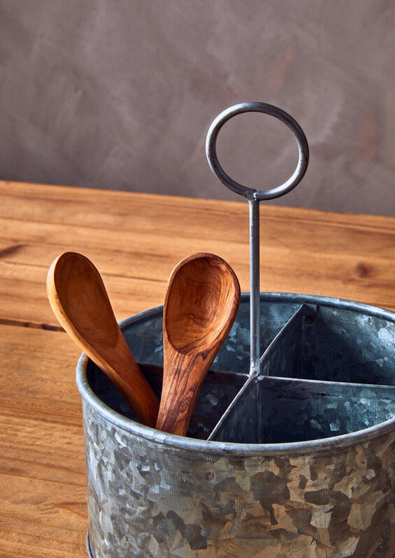 Drummond Four Compartment Round Galvanised Steel Cutlery Caddy