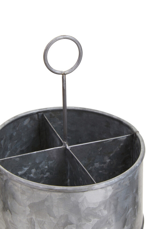 Drummond Four Compartment Round Galvanised Steel Cutlery Caddy