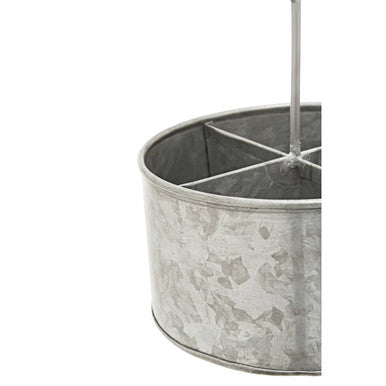 Drummond Four Compartment Round Galvanised Steel Cutlery Caddy