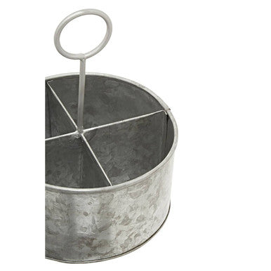 Drummond Four Compartment Round Galvanised Steel Cutlery Caddy