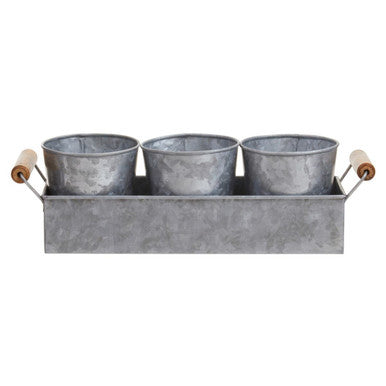 Drummond Set Of Three Galvanised Steel Flower/Herb Pots With Tray