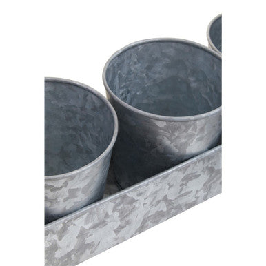 Set of 3 Galvanised Steel Flower or Herb Pots with Tray | Drummond