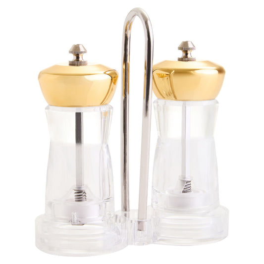 Gold Salt and Pepper Mill Set on Stand | Cody