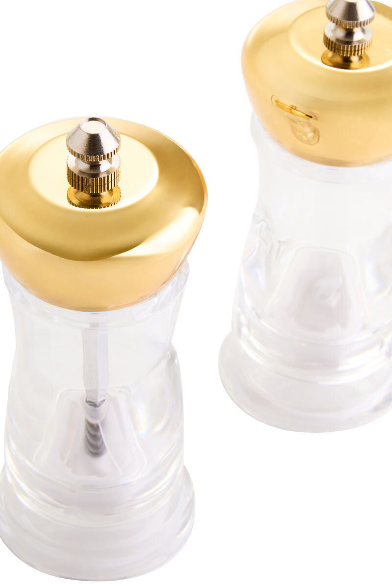 Gold Salt and Pepper Mill Set on Stand | Cody