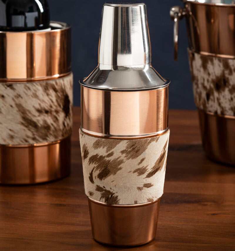 Albany Copper Finish and Hair on Leather Cocktail Shaker