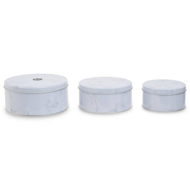 Set of Three White Marble Effect Storage Tins | Paice