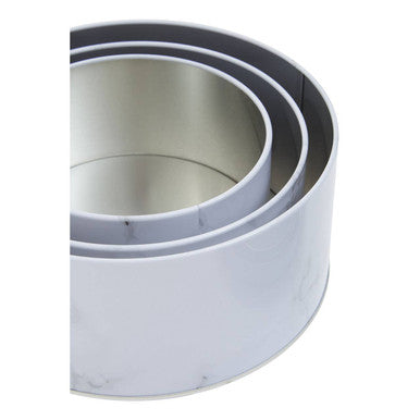 Set of Three White Marble Effect Storage Tins | Paice