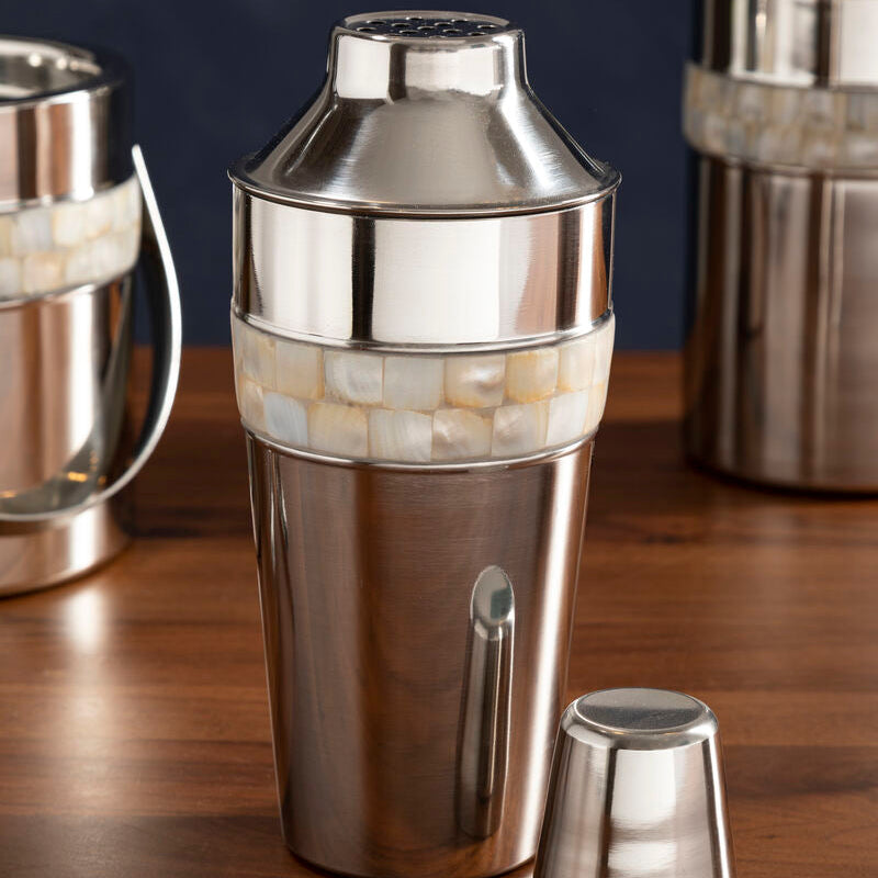 Silver Cocktail Shaker With Mother Of Pearl Inlay