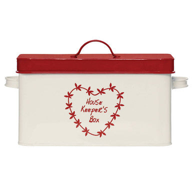 Anglaise Cream and Red Metal Housekeepers Box with Carry Handles