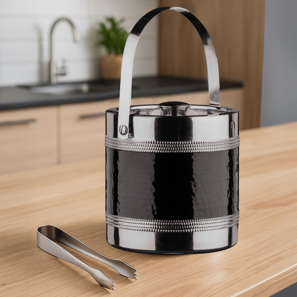 Black Ice Bucket With Tongs
