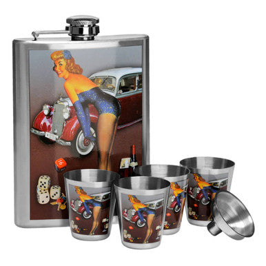 Pinup Hip 8Oz 4 Cups Flask Set | Bonnet
