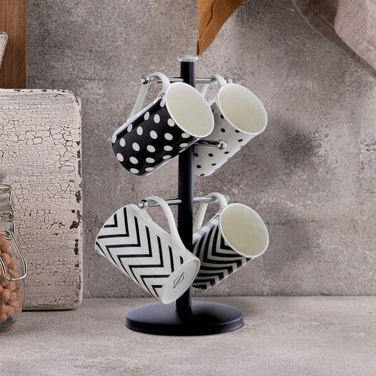 Hirano Matt Black Metal 6 Cup Mug Tree