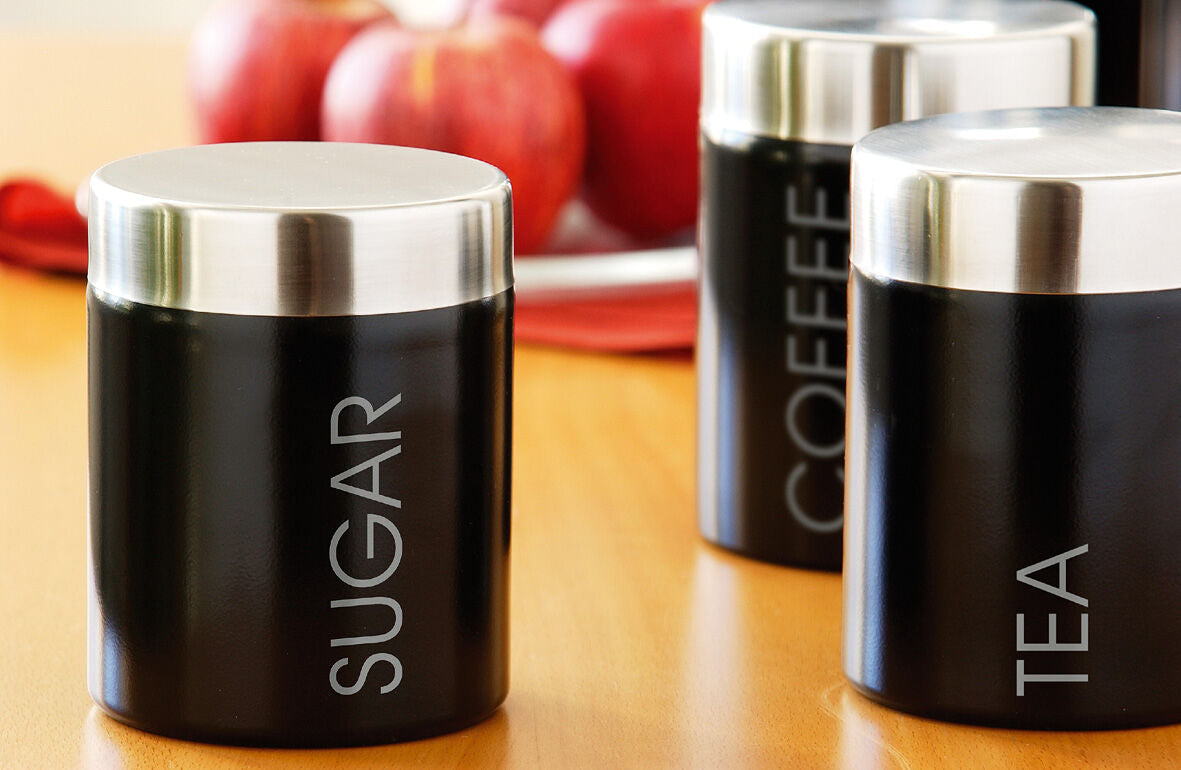 Black Enamel Sugar Canister with Silver Lid | Liberty
