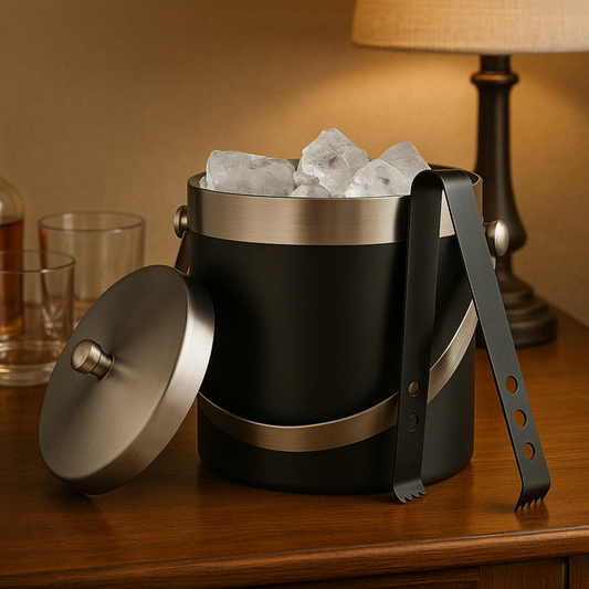 Black Enamel Ice Bucket With Tongs