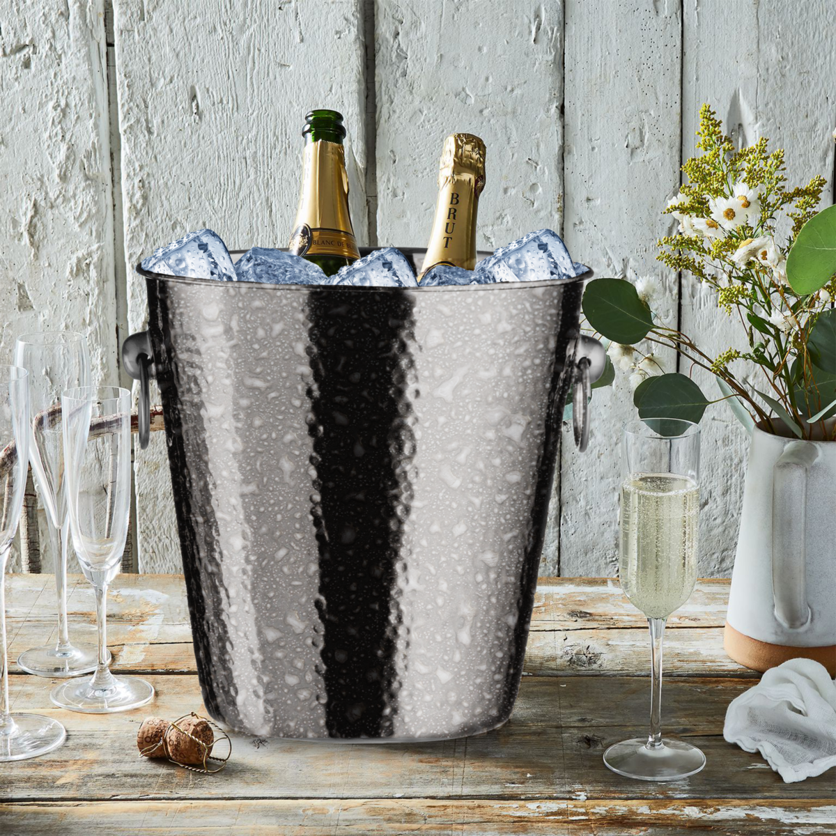 Hammered Effect Stainless Steel Champagne Bucket | Mixology
