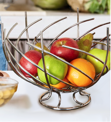 Nest Shape Chrome Fruit Basket | Spiral Fruit Bowl