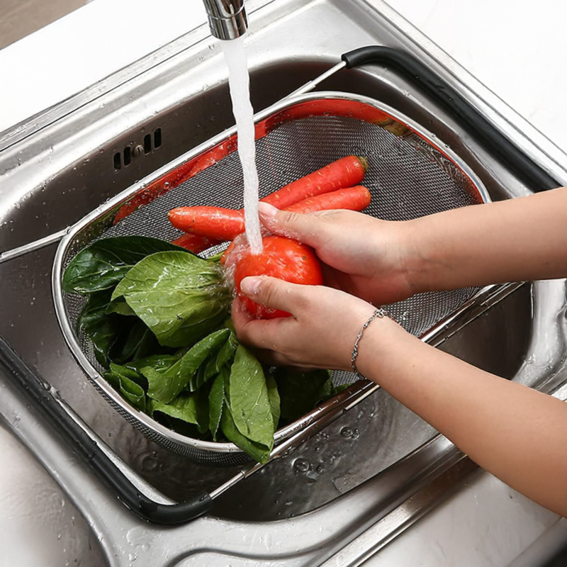 Zenigo Over Sink Drainer with Extendable Black Handles