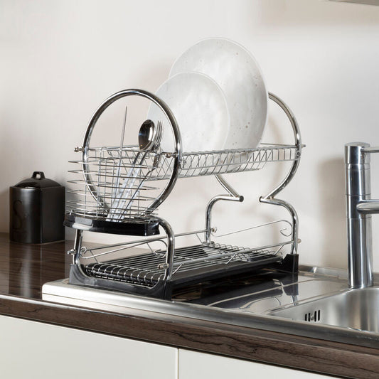 Laurie 2 Tier Dish Drainer With Black Plastic Tray