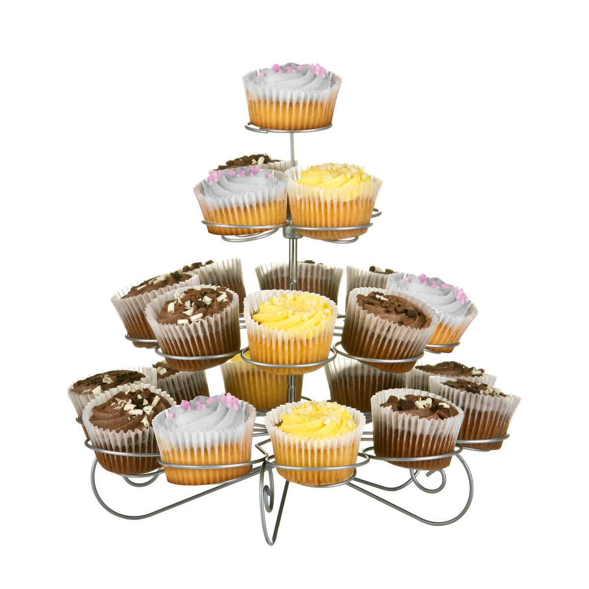 Swirl Chrome 4 Tier Silver Wire 23 Cups Cupcake Stand