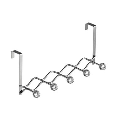 Jaxen Chrome Over Door Hanger with Five Diamante Hooks
