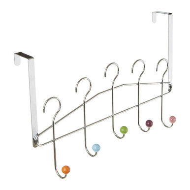 Jaxen Chrome 5 Hook Over Door Hanger With Multi Coloured Ceramic Balls