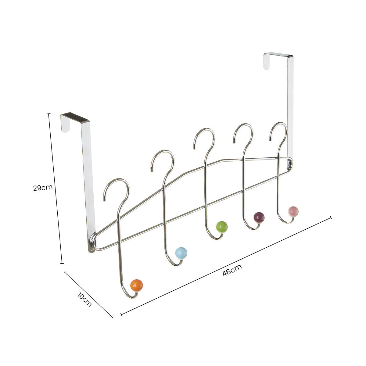 Jaxen Chrome 5 Hook Over Door Hanger With Multi Coloured Ceramic Balls