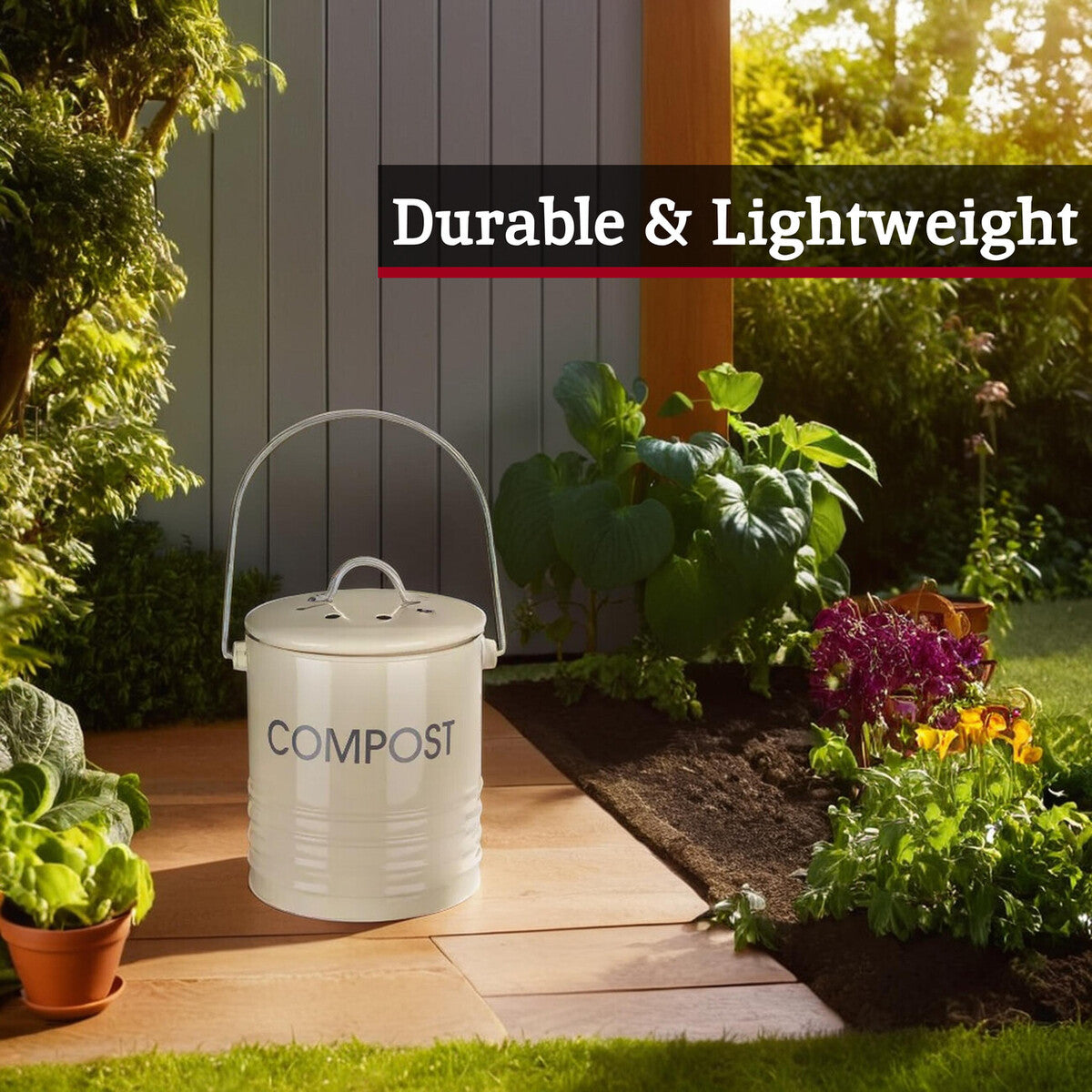 Cream Compost Bin With Handle