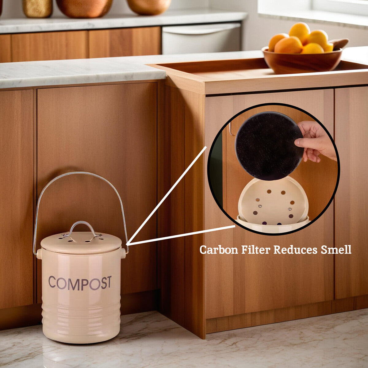 Cream Compost Bin With Handle