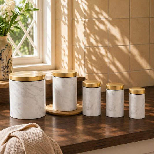 Easton 5 Piece Kitchen Storage Set In Marble Effect