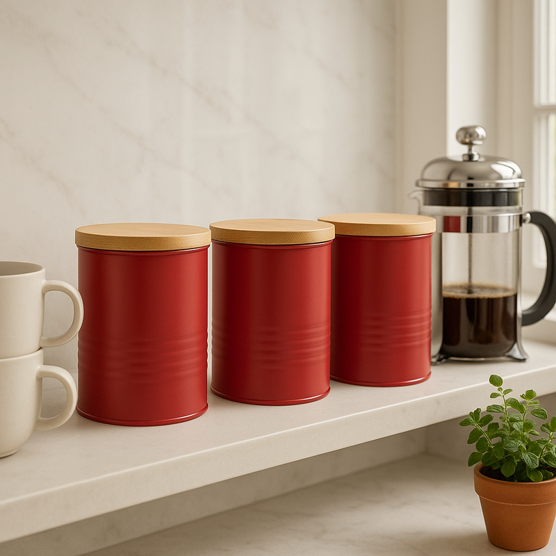 Set Of Three Alton Red Canisters