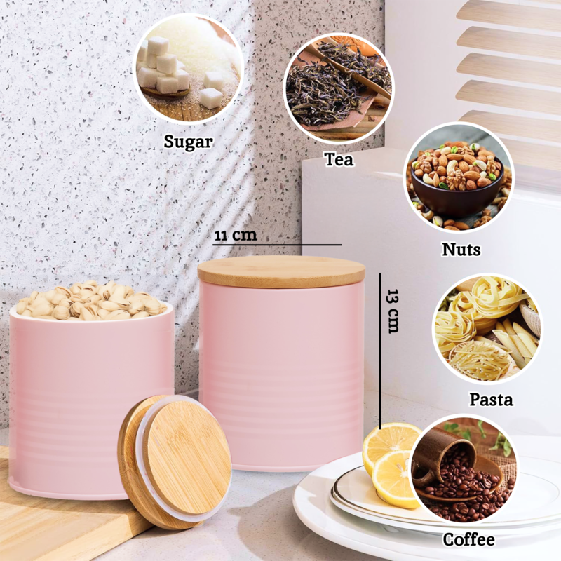 Alton Pink Metal Canister Set of 3 with Bamboo Lids