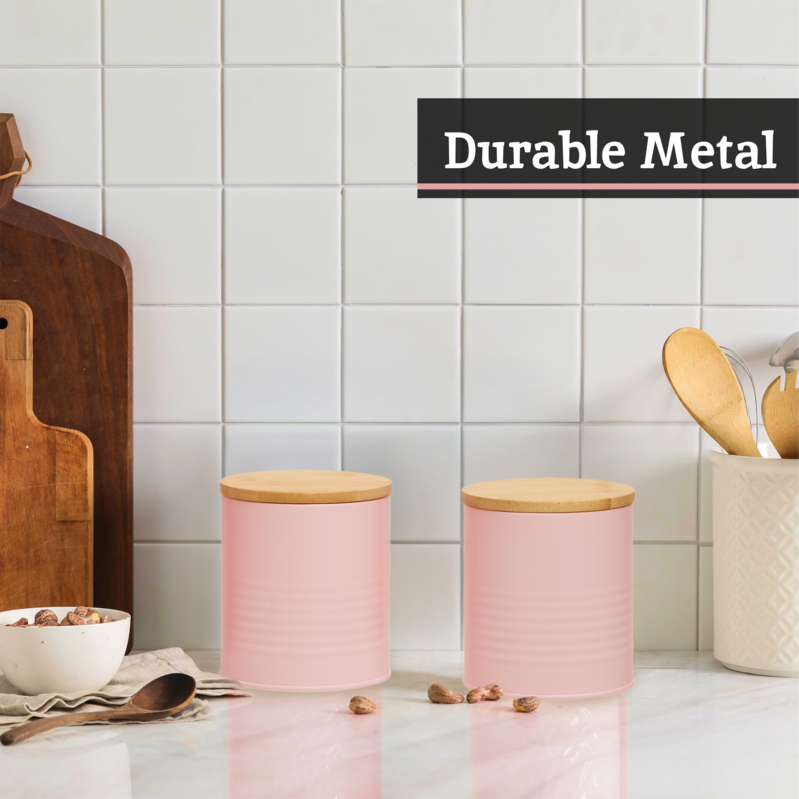 Alton Pink Metal Canister Set of 3 with Bamboo Lids