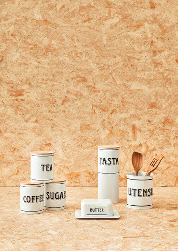 Grocer White Metal Pasta Canister