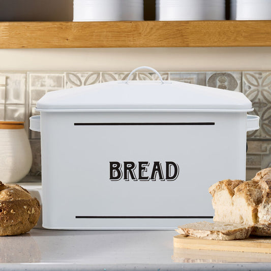 Grocer White Metal Bread Bin